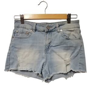 Distressed Denim Cut Off Shorts Festival Hippie 70s 90s Stretch High Rise‎ Sz 27